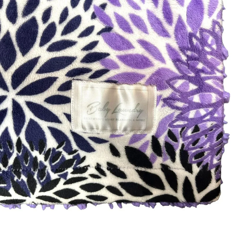 Baby Laundry DAHLIA 91350 Minky Blanket Purple White 35" X 26" Floral - Picture 2 of 8